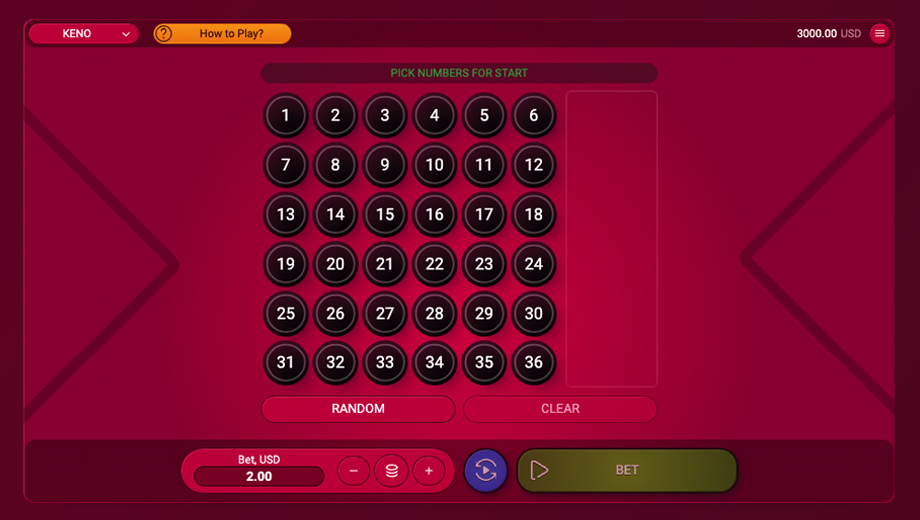 Keno gameplay screenshot